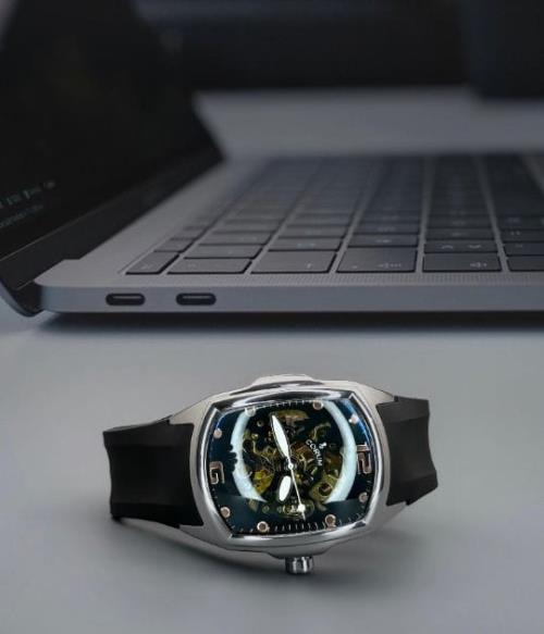 Inspired by Corum CM Men's Watch - 47mm Black Dial, Automatic Movement, 7A Quality, Rubber Band, Min