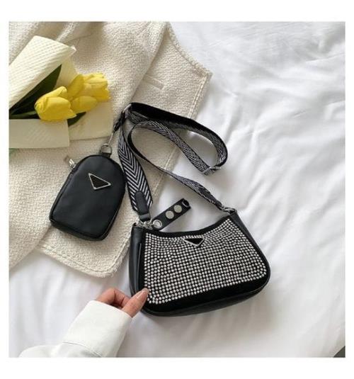 IMPORTED RHINESTONE EDITON SET OF 2 BROAD BELT SLINGBAG.