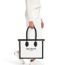 BALMAIN B ARMY LEATHER TRIMMMED CANVAS TOTE .
