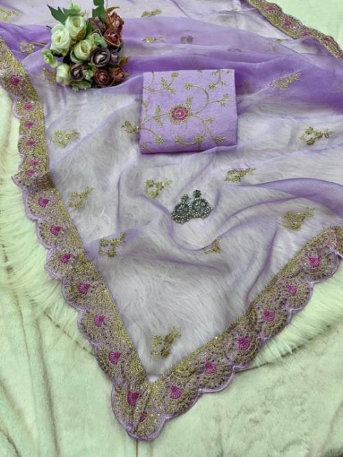 Designer Organza Saree | Pure Organza Fabric with Embroidery Sequins & Coding Work | Elegant Cutwork