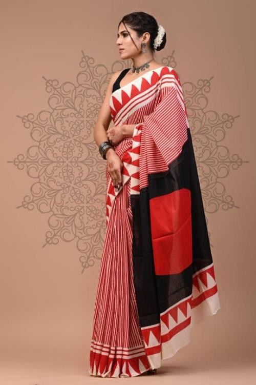 Saree Love Inspired Candy Ajrakh Edition | Chanderi Fabric with Ajrakh Print & Matching Running Blou