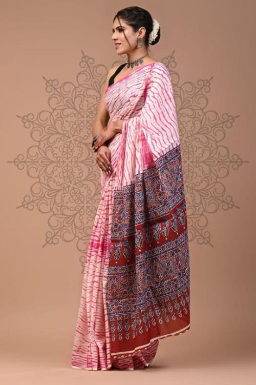 Saree Love Inspired Candy Ajrakh Edition | Chanderi Fabric with Ajrakh Print & Matching Running Blou