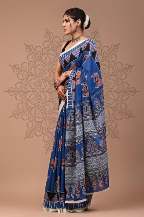 Saree Love Inspired Candy Ajrakh Edition | Chanderi Fabric with Ajrakh Print & Matching Running Blou