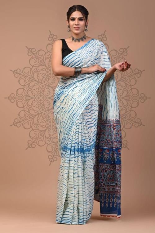 Saree Love Inspired Candy Ajrakh Edition | Chanderi Fabric with Ajrakh Print & Matching Running Blou