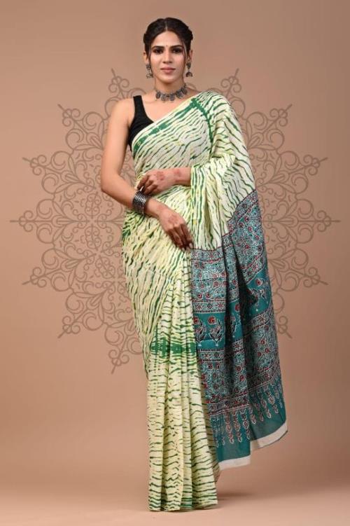 Saree Love Inspired Candy Ajrakh Edition | Chanderi Fabric with Ajrakh Print & Matching Running Blou