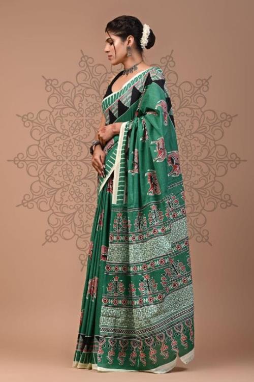 Saree Love Inspired Candy Ajrakh Edition | Chanderi Fabric with Ajrakh Print & Matching Running Blou