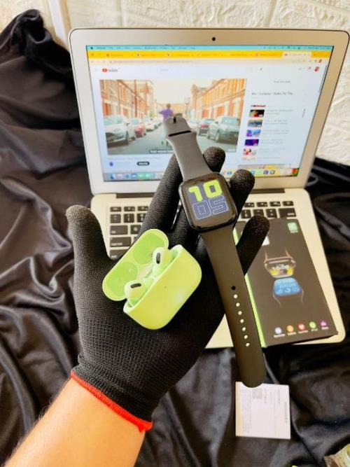 Series 8 watch with AirPods Pro.