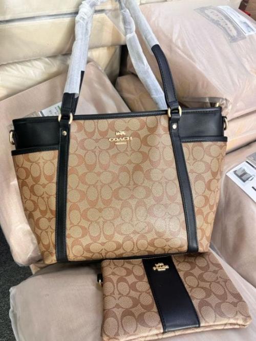  Coach Inspired Set of 2 | Women's Luxury Leather Tote Bag & Wristlet Pouch | High-End 12A Quality |