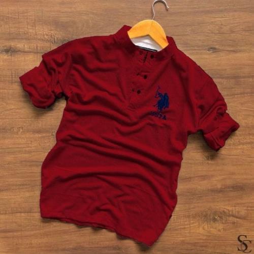 USPA POPCORN FABRIC BAN COLLER LONG SLEEVE TEES.