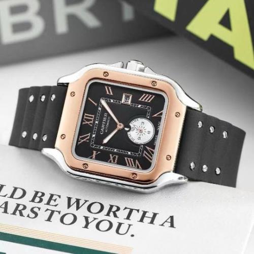 Luxury Men's Wrist Watch Inspired by Cartier – Classic Roman Numeral Dial, Stainless Steel Case, Lea
