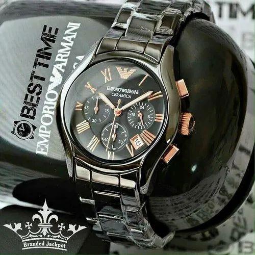 Armani Men's Watch - Sleek Black Ceramic Design with Fully Functional Chronograph.