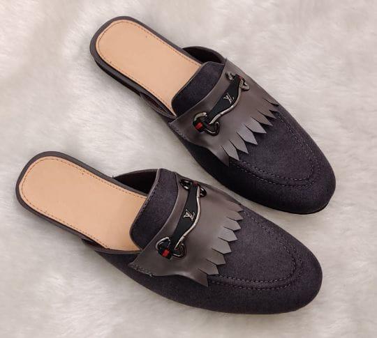 LV SUEDE MULES.