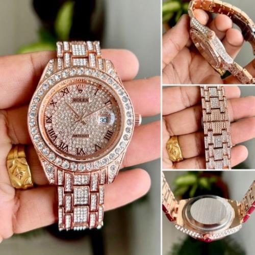 inspired by  ROLEX DIAMOND BODY WATCH WITH ROSE GOLD METAL BELT .