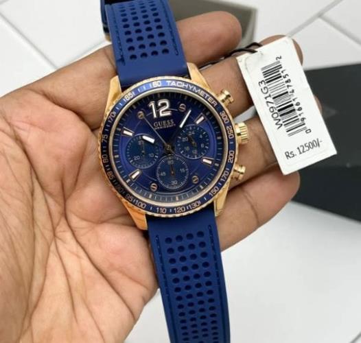 inspired by  GUESS WATCH FOR MEN | MODEL NO W0971G3 | WORKING CHRONOGRAPH | SOFT BLUE FIBER STRAP AN
