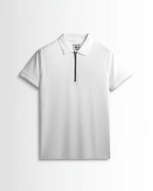  Inspired by Polo – Men's White Zipper T-Shirt | Classic Fit | Poly-Cotton Blend | Stylish Casual We