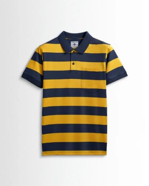 Men's Premium Cotton Striped Polo Shirt with Chest Pocket – Classic Fit, Soft Breathable Fabric  .