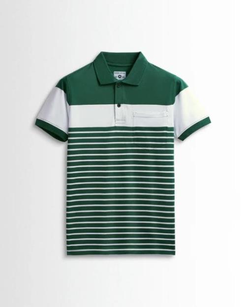 Men's Premium Cotton Striped Polo Shirt with Chest Pocket – Classic Fit, Soft Breathable Fabric  .