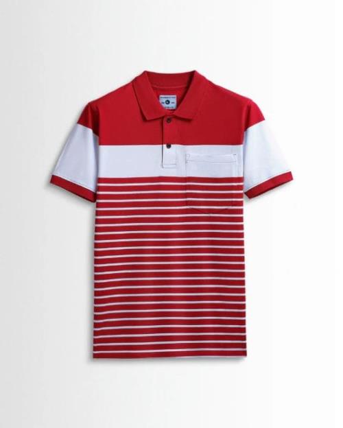 Men's Premium Cotton Striped Polo Shirt with Chest Pocket – Classic Fit, Soft Breathable Fabric  .