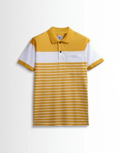 Men's Premium Cotton Striped Polo Shirt with Chest Pocket – Classic Fit, Soft Breathable Fabric  .