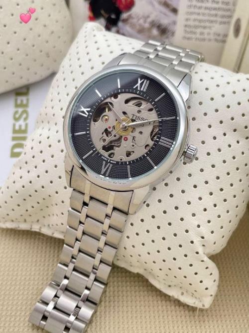  Tissot Luxury Watch - Silver Black, New Collection, Premium Open Display, Stainless Steel Strap   .