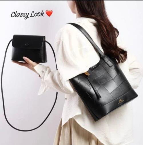 2-Piece Premium Classy Leather-Look Tote & Sling Bag Set for Women – Elegant Design, High-Quality PU