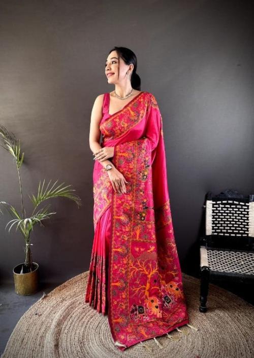Inspired by Latest Pashmina Collections – Kashmiri Pashmina Saree with All-Over Meenakari Weaves | R