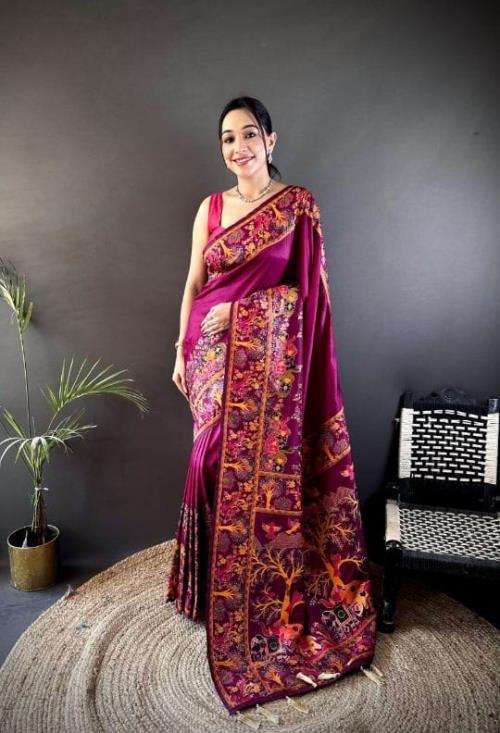 Inspired by Latest Pashmina Collections – Kashmiri Pashmina Saree with All-Over Meenakari Weaves | R