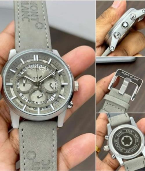 Inspired by Mont Blanc Grey Skeleton Chronograph Watch for Men – 7A Original Model, 43mm Dial, Luxur