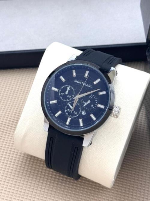 Men's Luxury Analog Wrist Watch Inspired by Montblanc – White Dial, Multi-Function Subdials, Black S