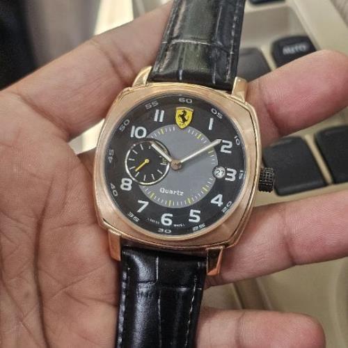 Inspired Ferrari Men's Pilota Speciale Quartz Watch - Black Dial with Date and Leather Strap