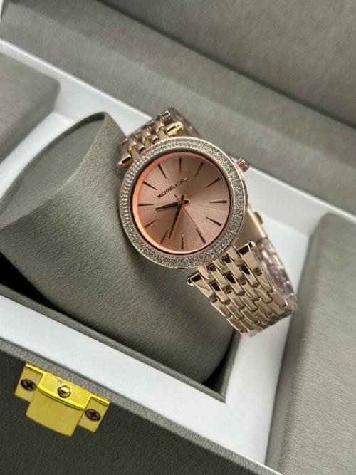 Michael Kors Women's Luxury Analog Watch – Rose Gold Dial with Crystal-Studded Bezel, Two-Tone Stain