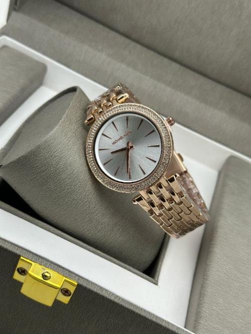 Michael Kors Women's Luxury Analog Watch – Rose Gold Dial with Crystal-Studded Bezel, Two-Tone Stain