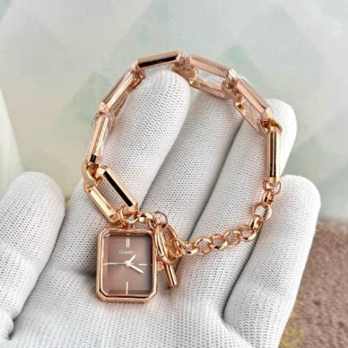 Inspired by CHANEL Première - Women's Rose Gold Chain Bracelet Watch with Rectangular Dial  .
