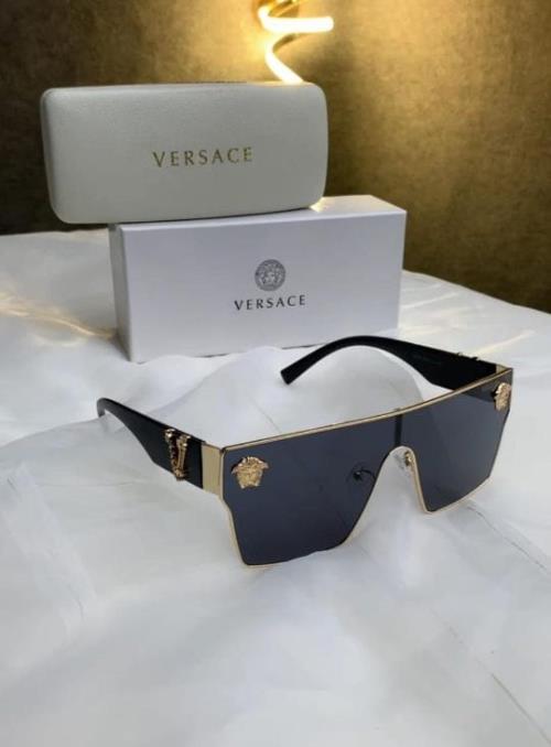 inspired Versace Women's Medusa Biggie Sunglasses - Bold Shield Frame with Gold Accents