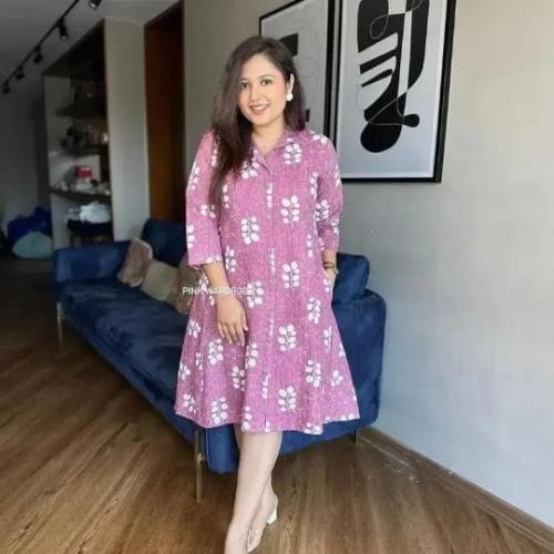 Women's Premium Cotton Printed Fit & Flare Dress – Comfortable Daily Wear Casual Dress with Elegant 
