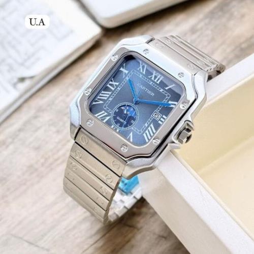 Luxury Inspired CARTIER Men's Stainless Steel Watch – Green Roman Dial, Date Display, Moonphase Subd