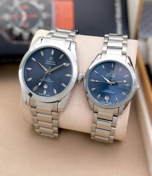 Luxury-Inspired OMEGA His & Hers Matching Watch Set – Silver & Rose Gold Tone, Stainless Steel Strap