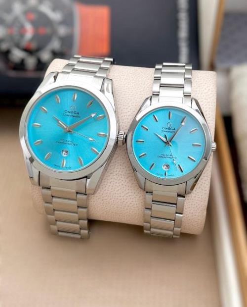 Luxury-Inspired OMEGA His & Hers Matching Watch Set – Silver & Rose Gold Tone, Stainless Steel Strap