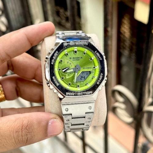 Men's Digital Analog Stainless Steel Watch – Shock Resistant Sports Design, Neon Green Dial Inspired