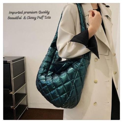  Inspired by Designer Style – Imported Quilted Puff Tote Bag for Women, Soft PU Vegan Leather, Class