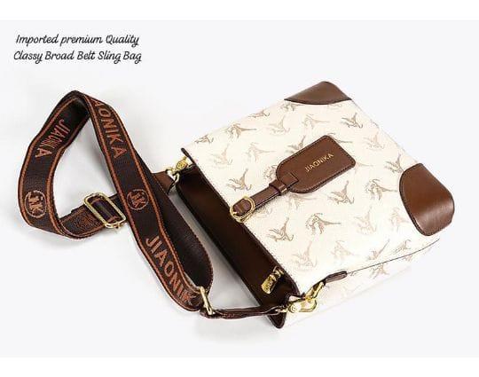 Inspired by Designer Style – Imported Broad Belt Sling Bag for Women, Classy & Compact, PU Vegan Lea