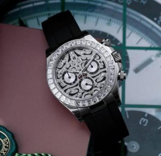  Luxury-Inspired Men's Gold Chronograph Watch – Black Rubber Strap, Diamond Bezel, Designer Skeleton