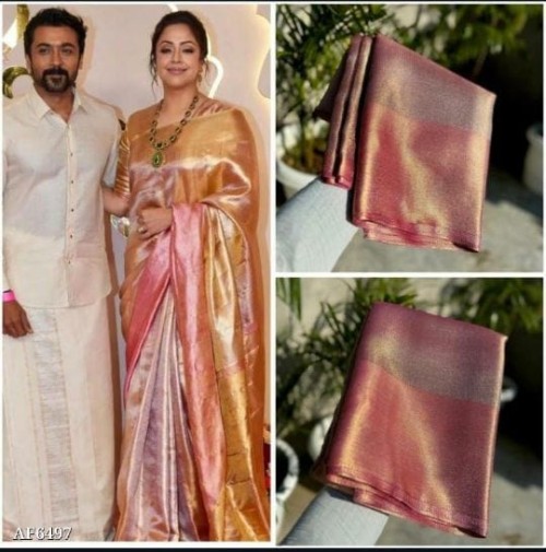 Banarasi Tissue Silk Saree for Women – Inspired by Jyothika – Solid Body with Big Lace Border, Premi