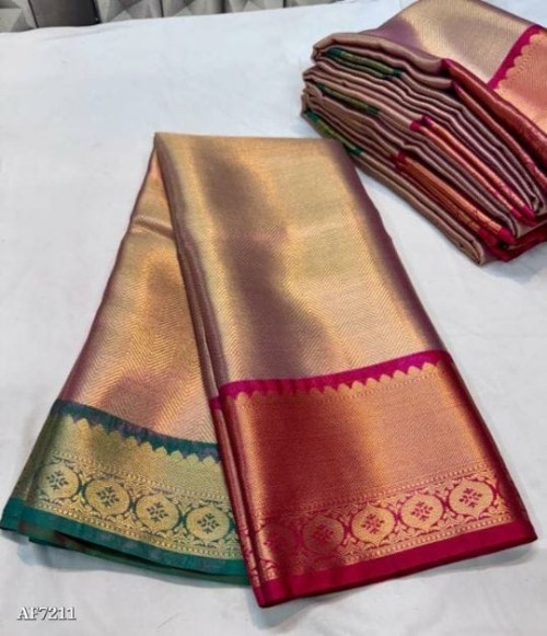 Banarasi Kanchi Tissue Silk Saree for Women – Premium Quality Saree with Plain Body & Dual Shade Bor