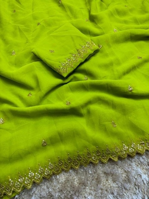  Women's Georgette Saree with Zari & Sequin Embroidery Work | Elegant Cut Work C-Pallu Design | Incl
