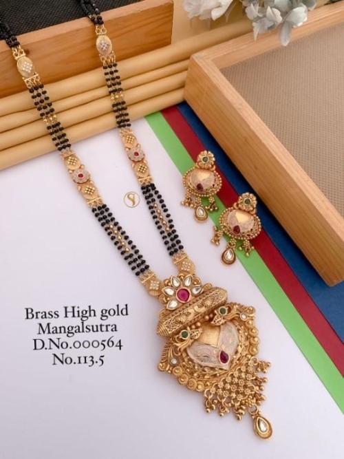 Brass High Gold Long Heavy Mangalsutra Set with Matching Earrings | No Fade Color Traditional Weddin