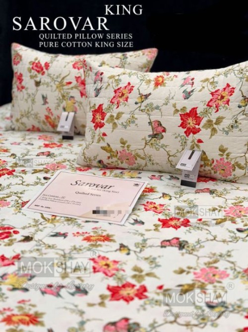 Sarovar Quilted Pillow Series King Size Bedsheet Set – Premium Pure Cotton Collection (1 Bedsheet + 